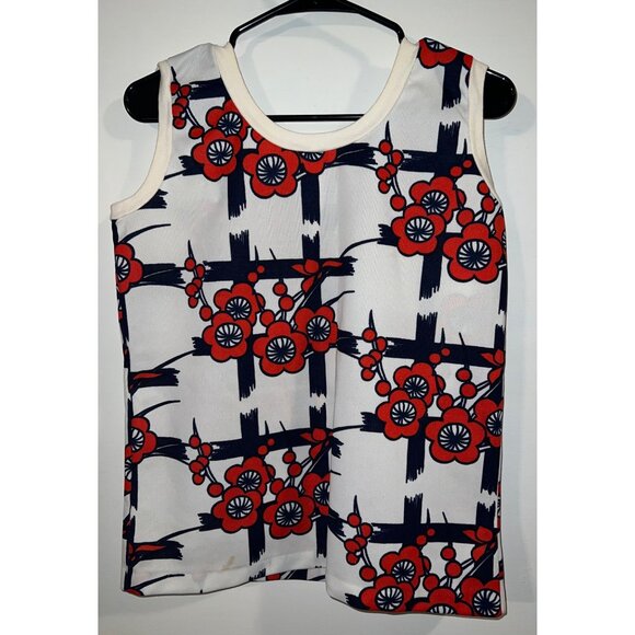 Vintage Sleeveless Floral Pattern Womens Tank L(16-18)  Red & Navy - Picture 2 of 3